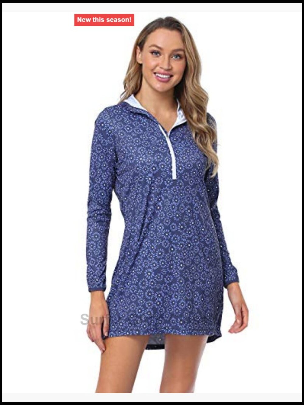 Women's UPF 50 Long Sleeve Swim Cover Up Dress with Hood Quick Dry Sun - Picture 4 of 7